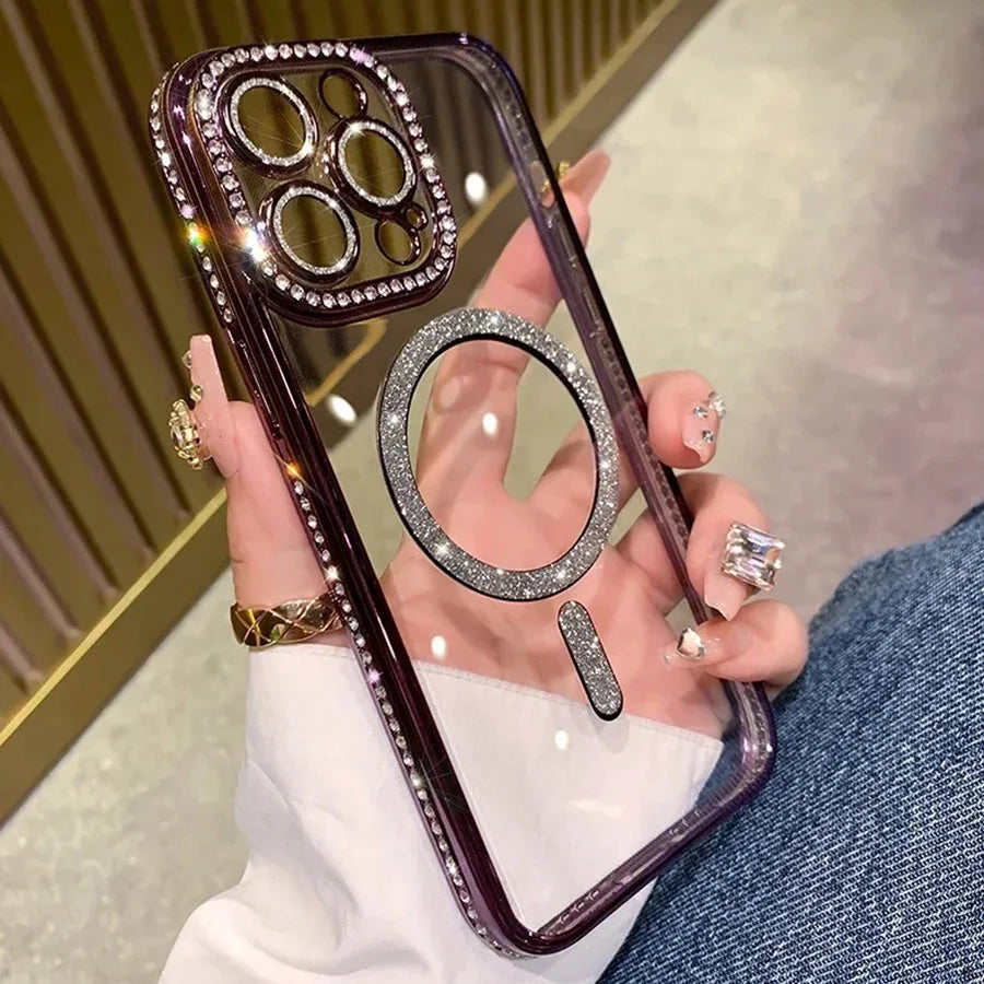 Glitter diamond clear magnetic bumper case for iPhone 11–18, view 4