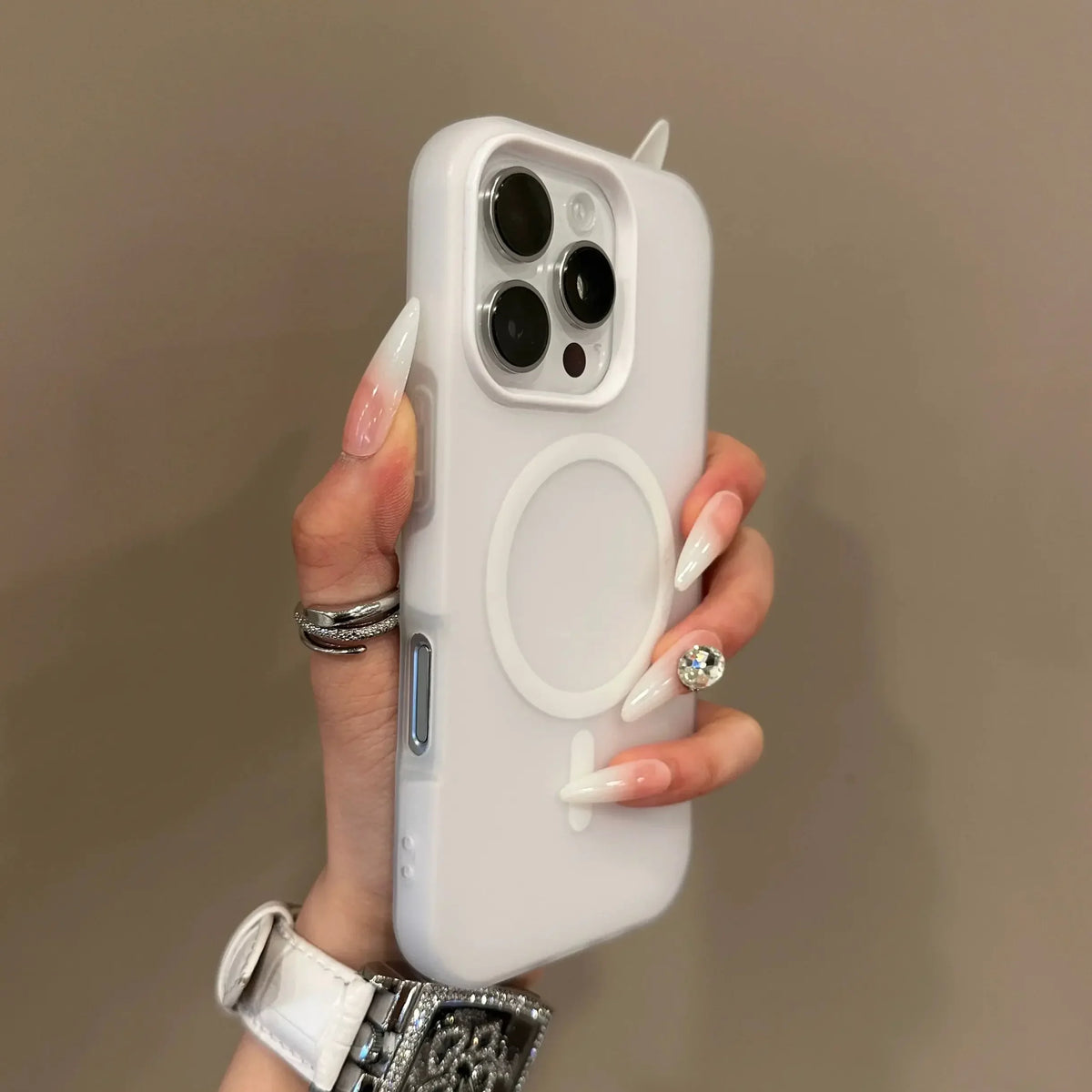 Candy color clear matte MagSafe case for iPhone 11–18, white