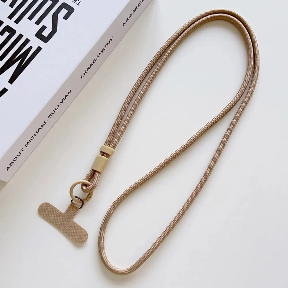 Long crossbody phone lanyard with case connection clip, khaki