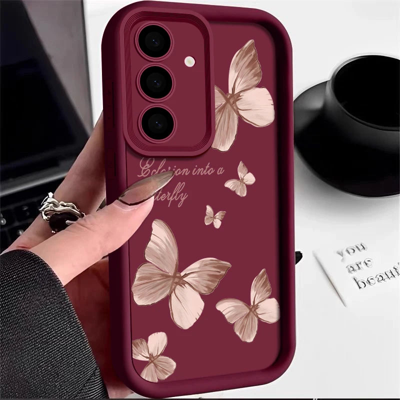 Gold butterfly soft TPU case, wine red