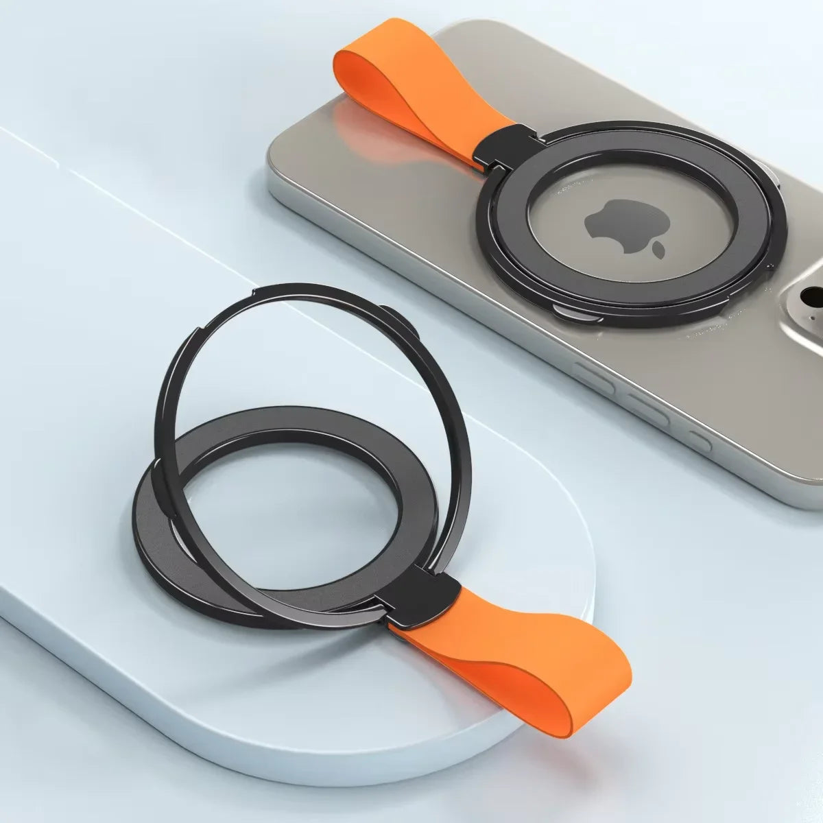 Aluminum ring holder with strap, black orange