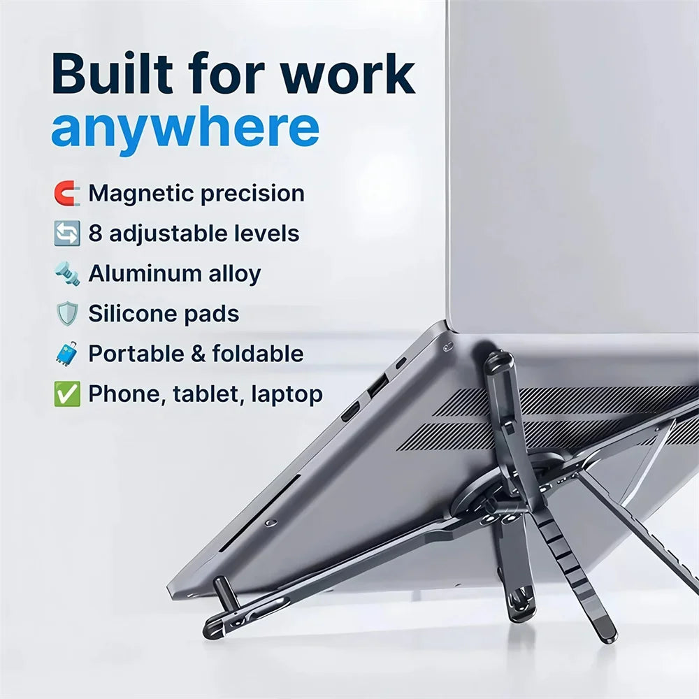 Foldable magnetic aluminum desk phone holder and selfie tripod, view 5