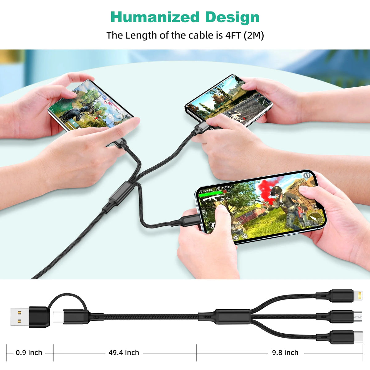 3-in-1 multi-port USB charging cable, view 3