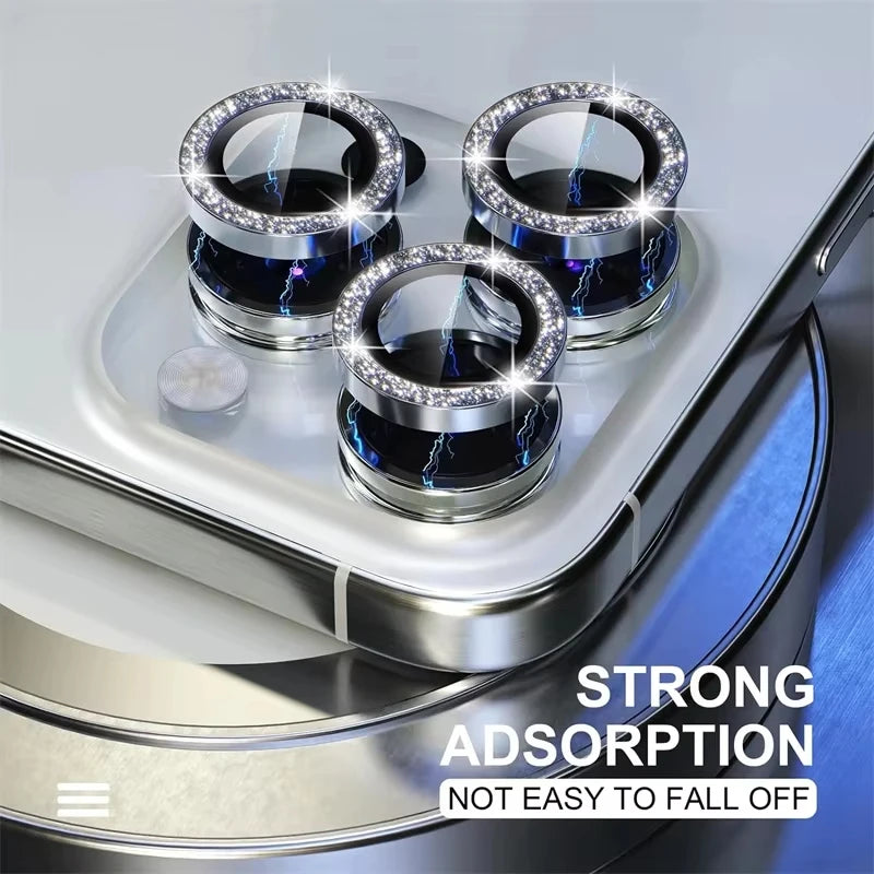 Diamond metal camera lens protector glass for iPhone, view 2