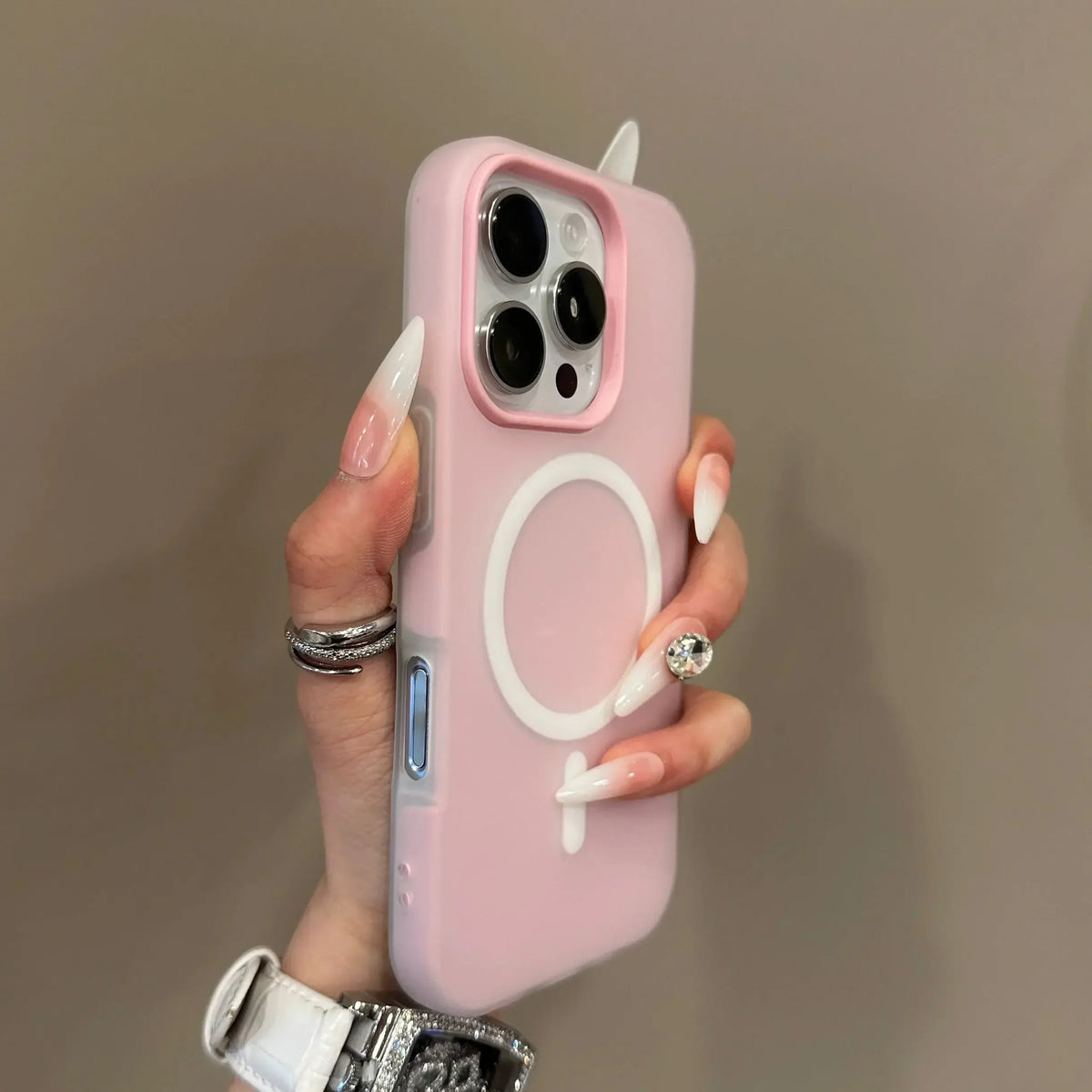 Candy color clear matte MagSafe case for iPhone 11–18, light pink