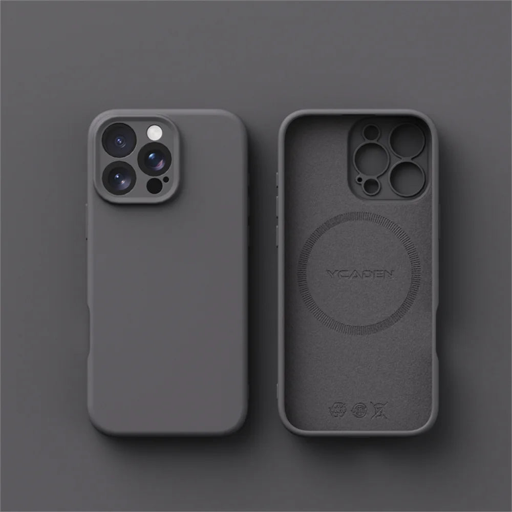 Liquid silicone MagSafe case for iPhone 13–18, dark gray