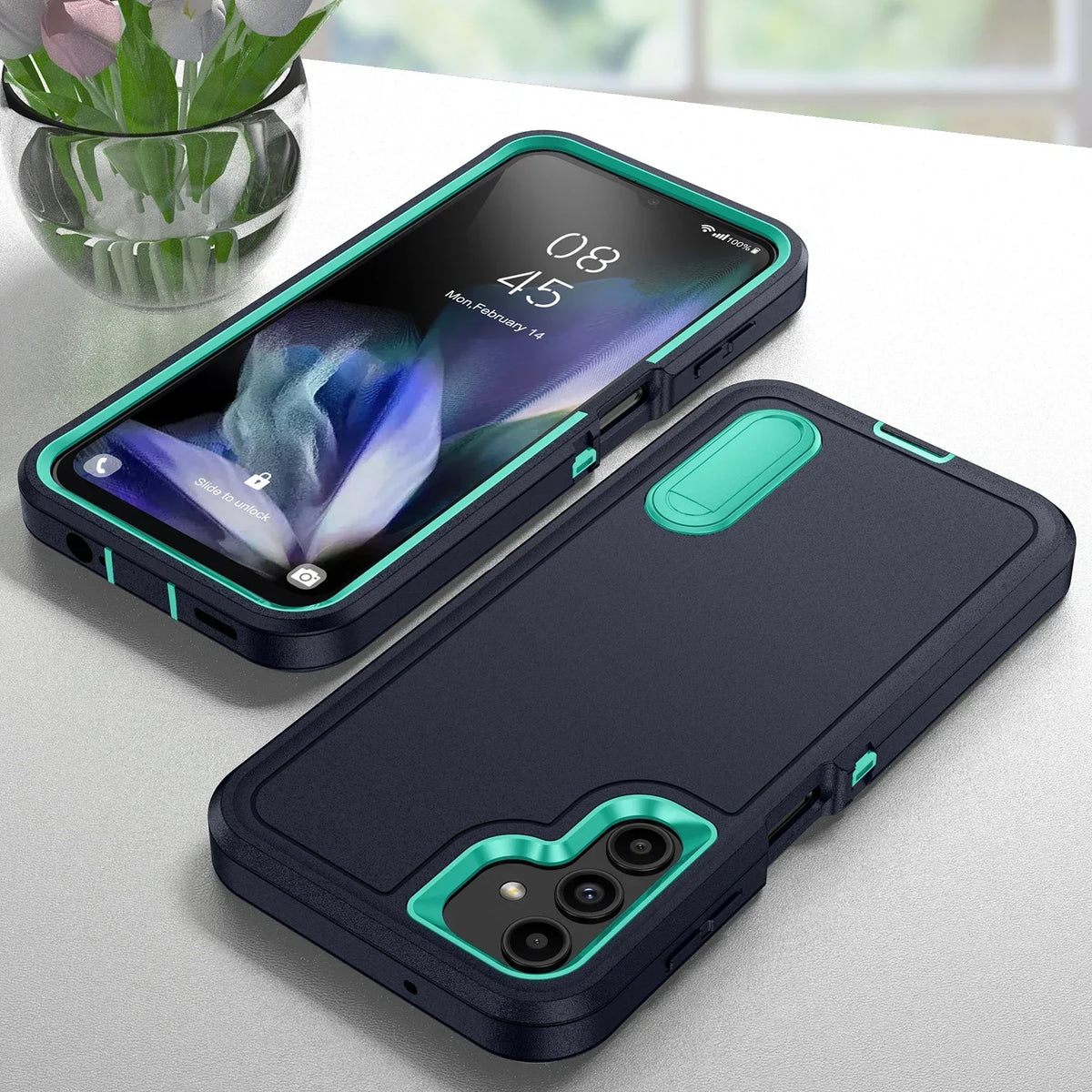 Anti-shock protective case with holder for Samsung Galaxy S and A series, blue