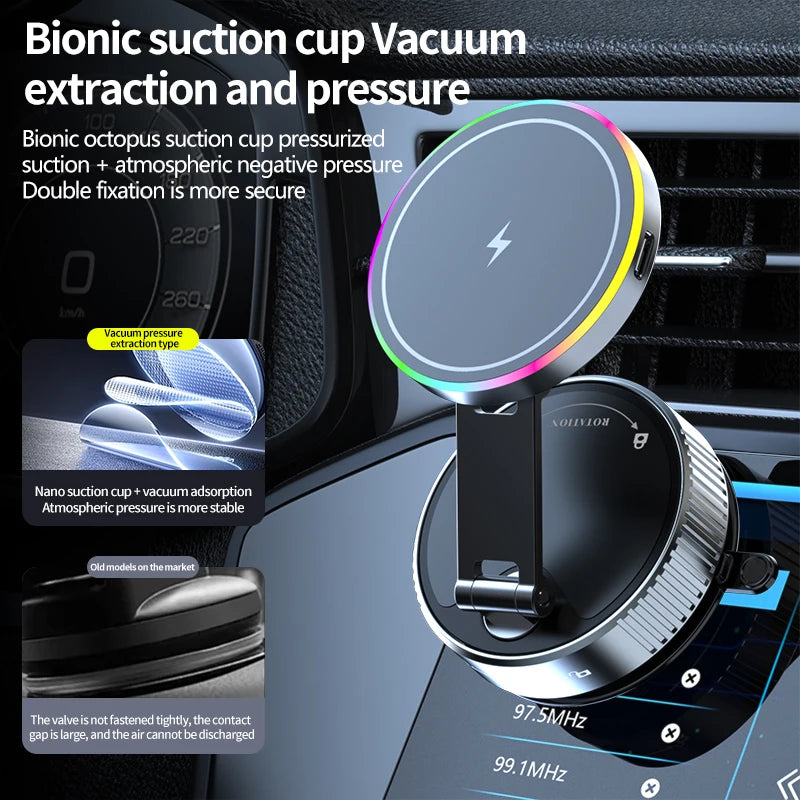 15W vacuum suction magnetic wireless charging car mount, view 4
