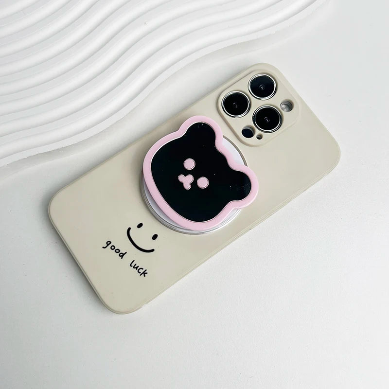Cute bear mirror phone grip, pink