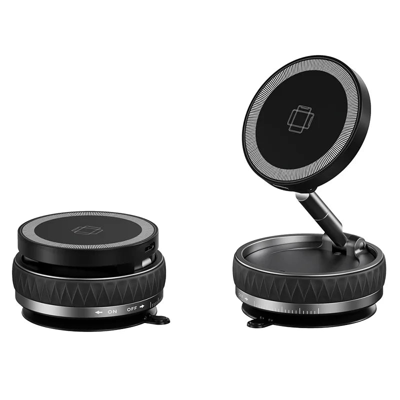 15W vacuum suction magnetic wireless charging car mount, black