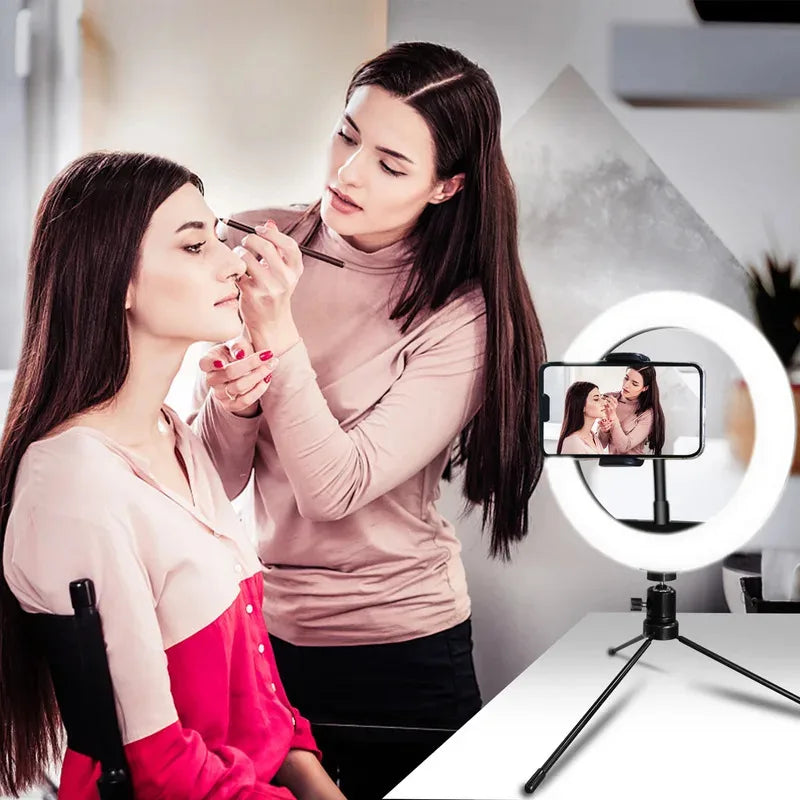 10-inch dimmable LED ring light kit with tripod, view 2