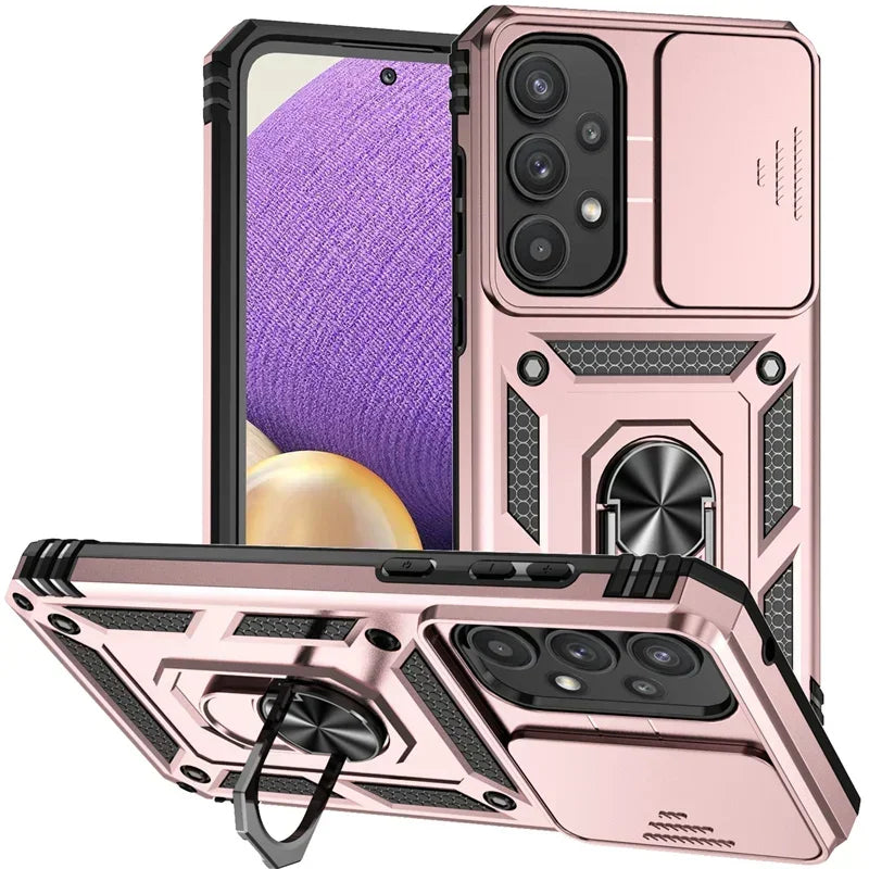 Ring holder case with lens protection for Samsung Galaxy A series, rose gold
