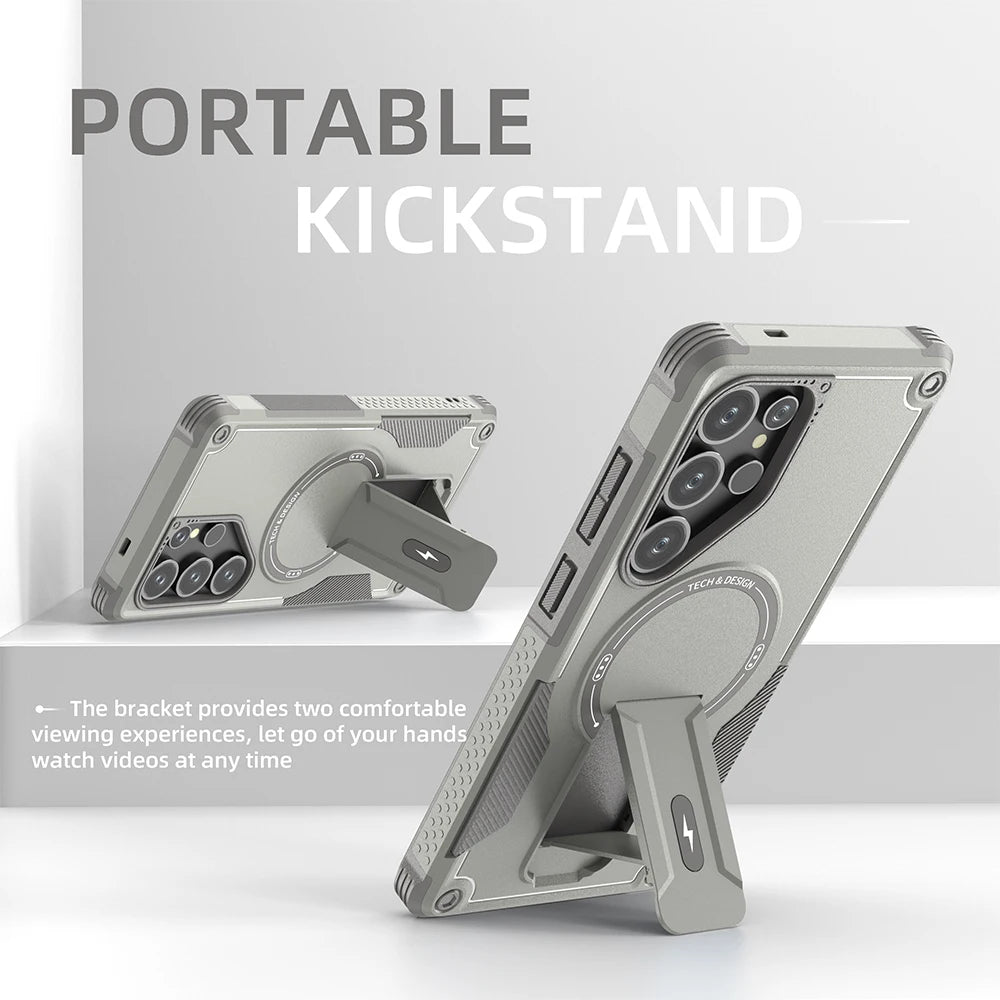 Magnetic armor case with fold stand for Samsung Galaxy S and A series, view 4