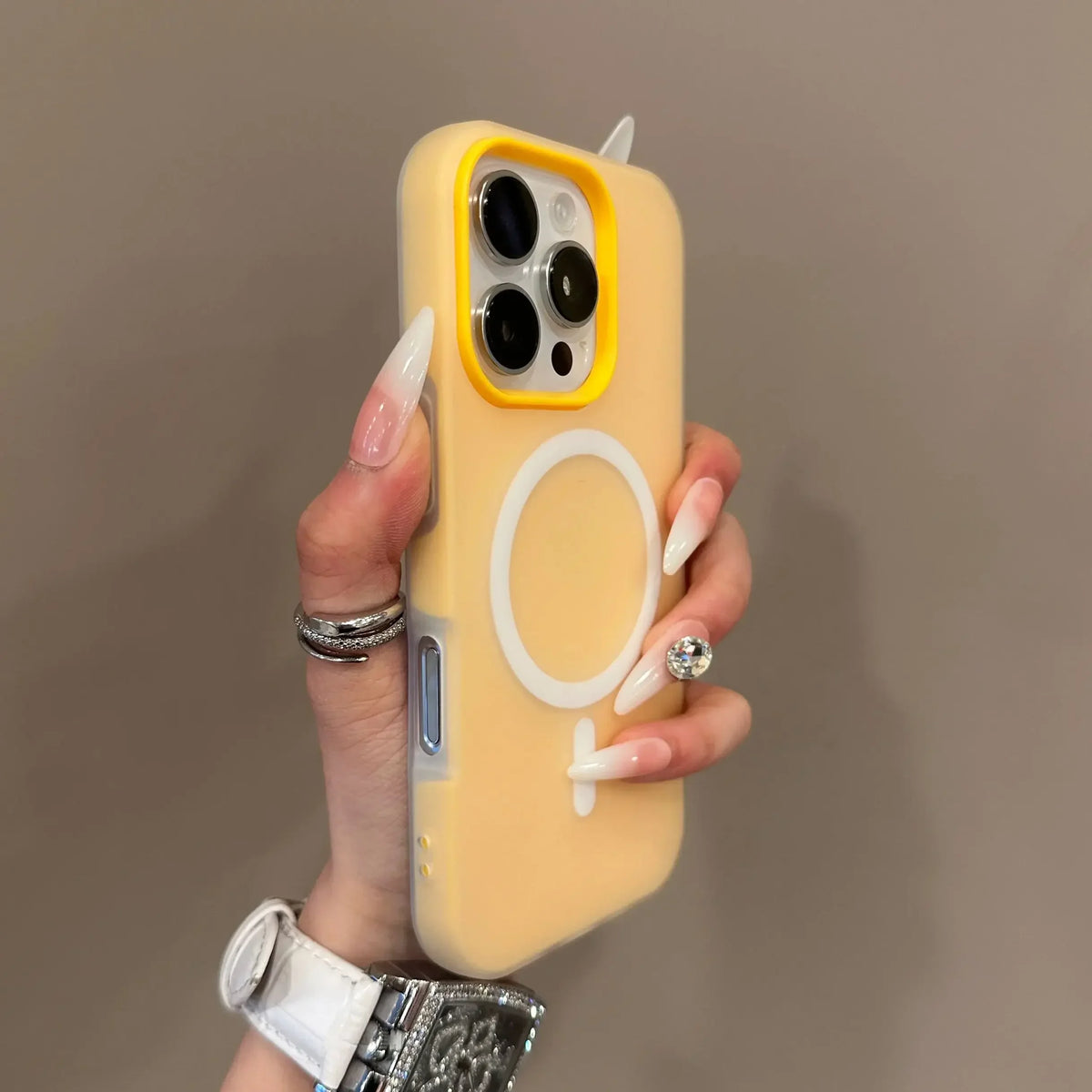 Candy color clear matte MagSafe case for iPhone 11–18, orange