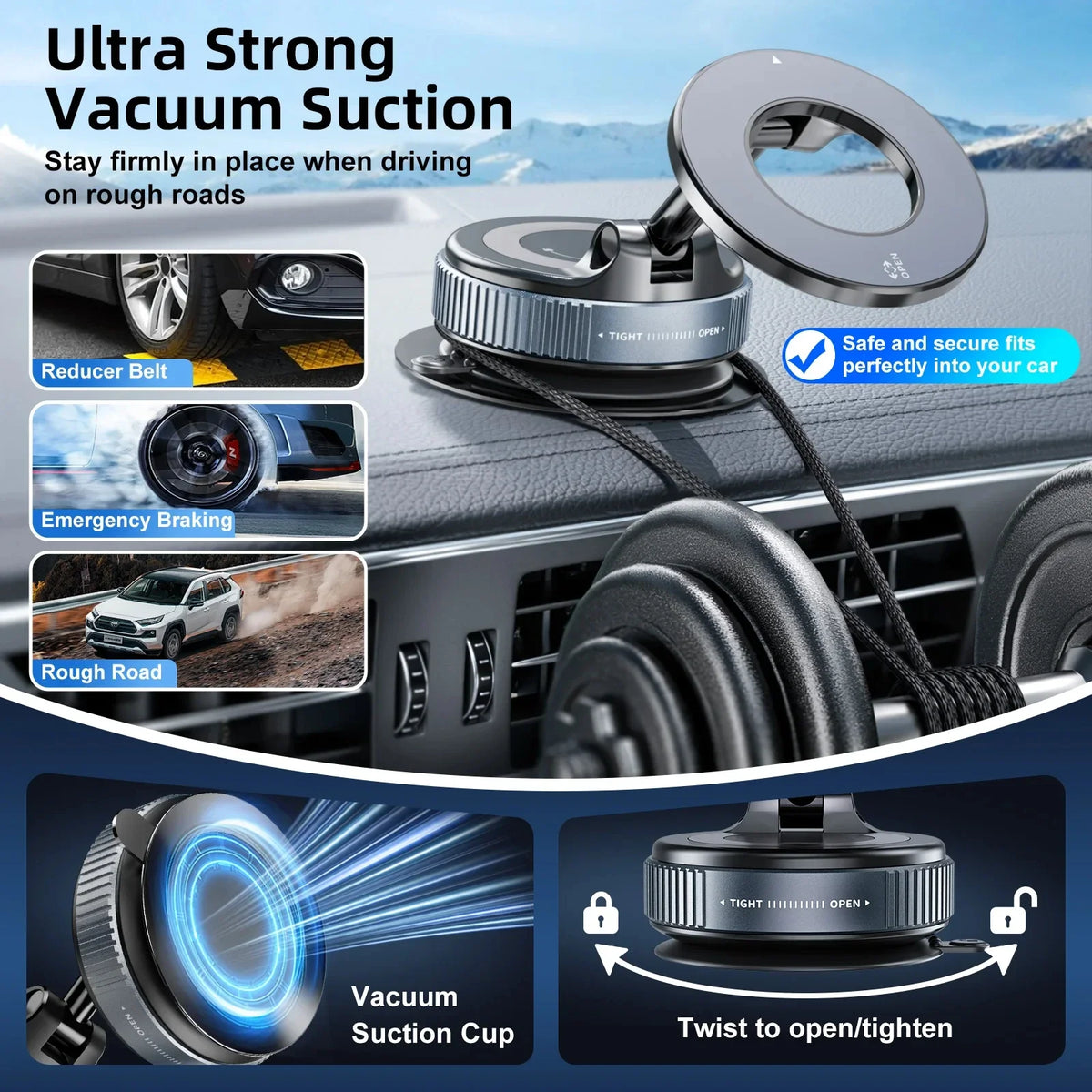 Vacuum suction cup magnetic car phone holder, view 5