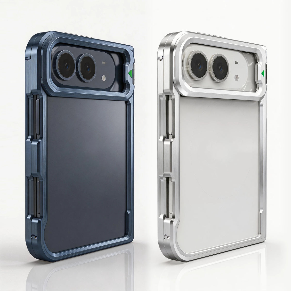 Aluminium frame cases for iPhone Duo in blue-grey and silver