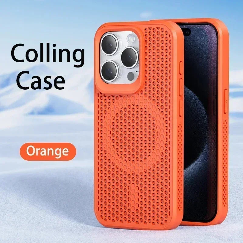 Cooling heat dissipation MagSafe case for iPhone 11–18, orange