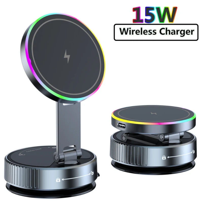 15W vacuum suction magnetic wireless charging car mount, view 2
