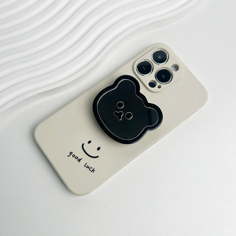 Cute bear mirror phone grip, black, view 9