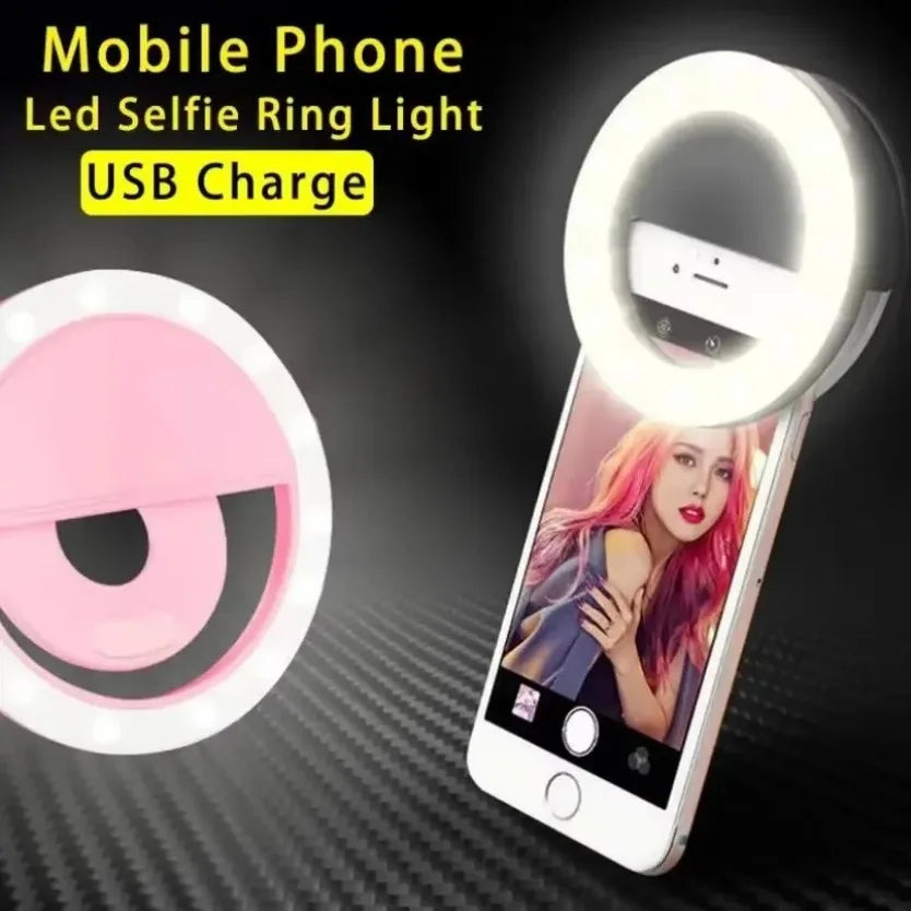 Rechargeable clip-on LED selfie ring light for phones, view 2