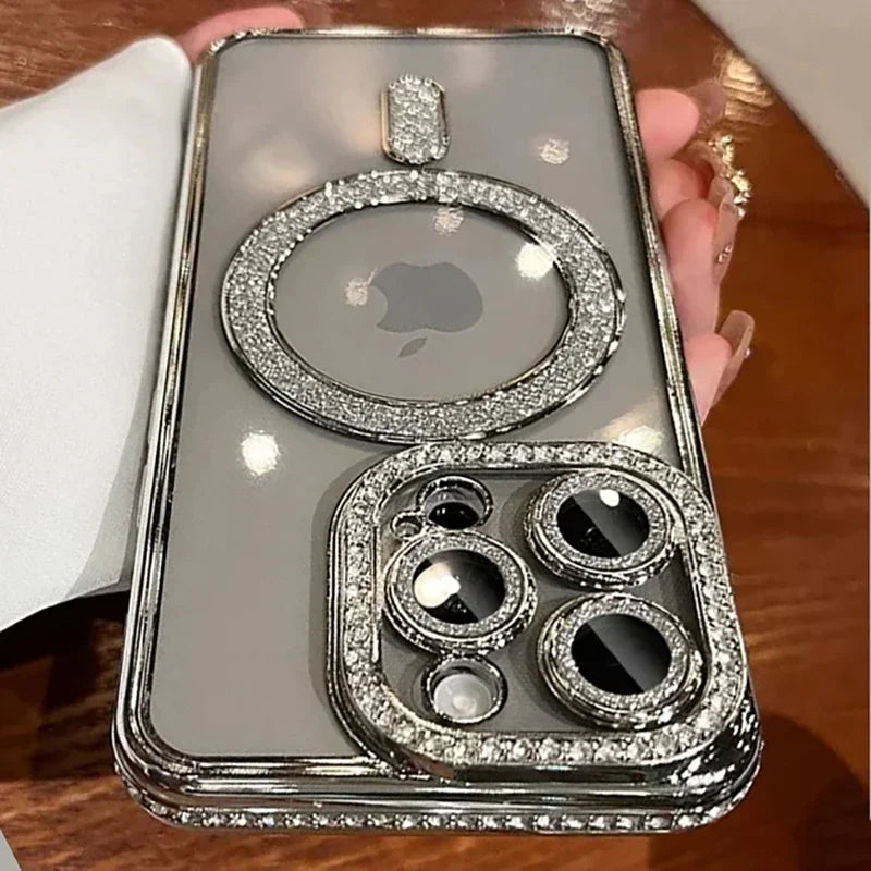 Glitter diamond clear magnetic bumper case for iPhone 11–18