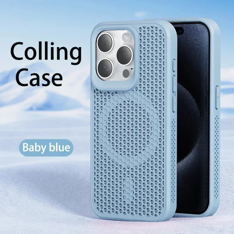 Cooling heat dissipation MagSafe case for iPhone 11–18, light blue