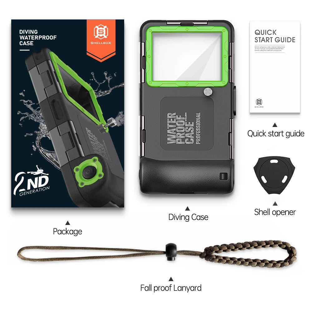 IP68 waterproof phone case for diving, up to 6.9 inch, black green
