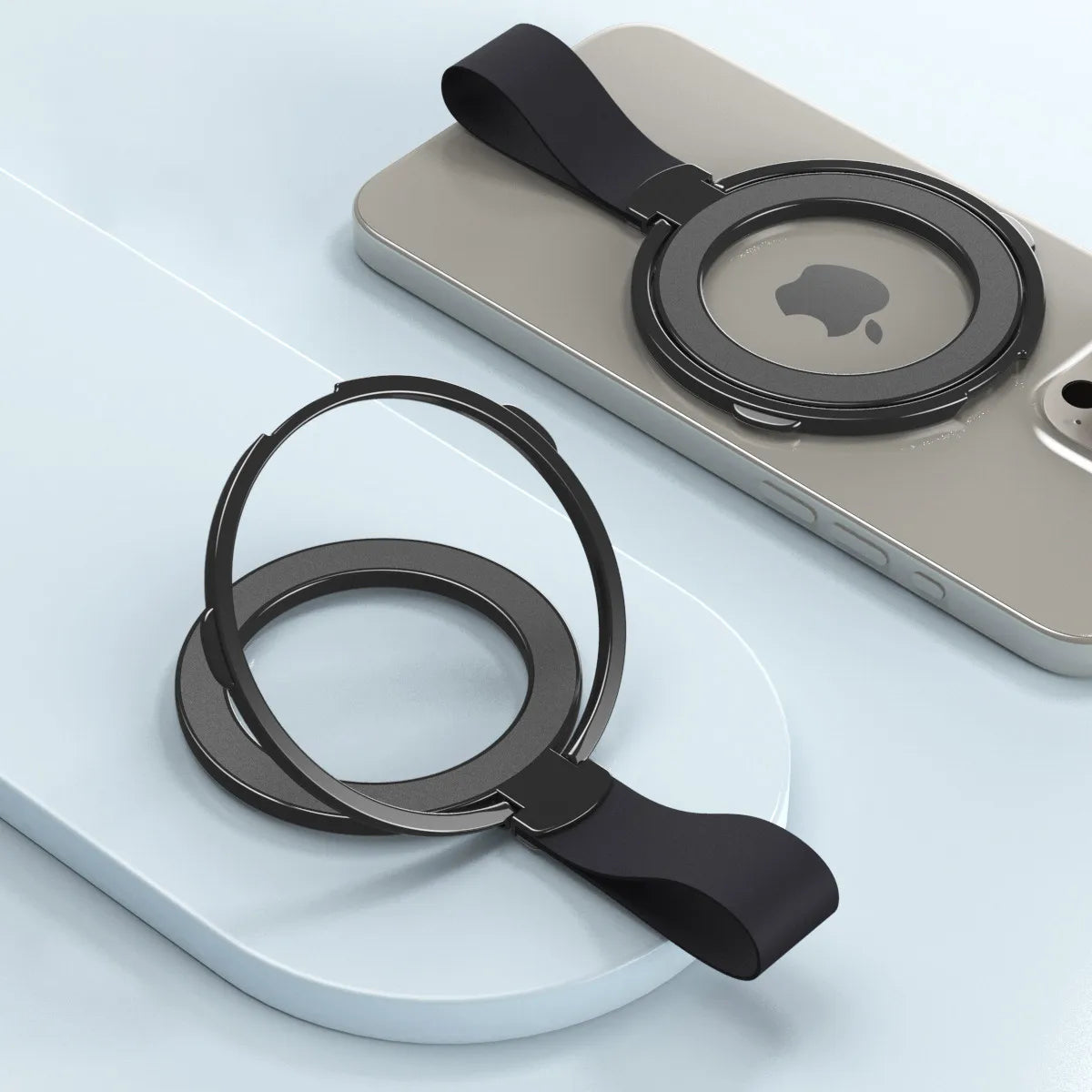 Aluminum ring holder with strap, black