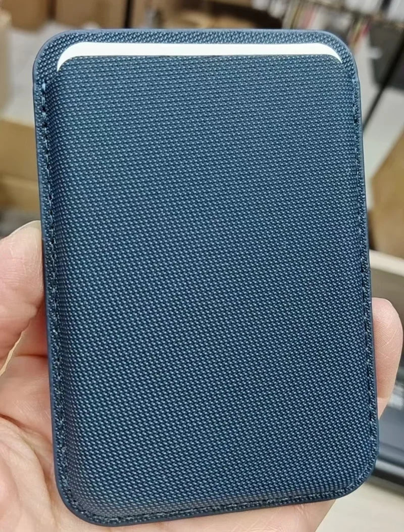 Woven leather magnetic card wallet for iPhone & Samsung, blue