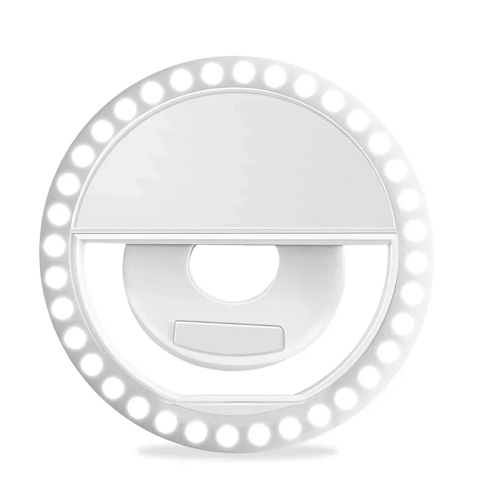 Rechargeable clip-on LED selfie ring light for phones, view 7
