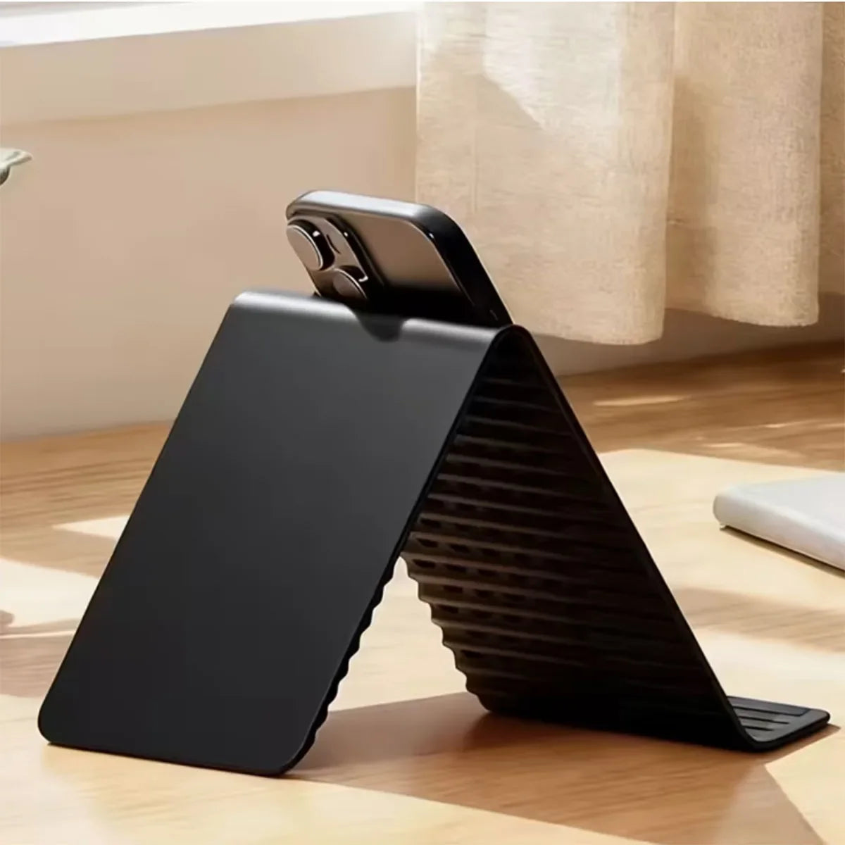 Foldable flexible silicone desktop phone holder, black