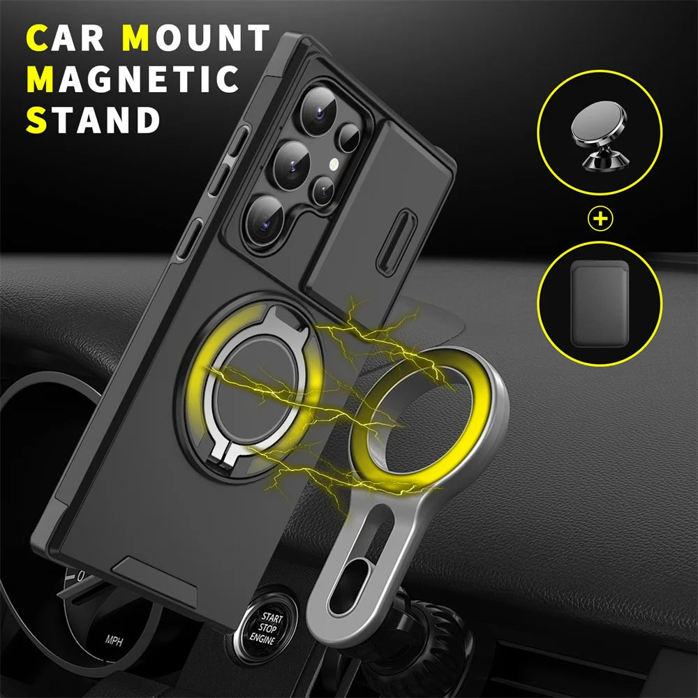 Slide camera cover magnetic stand case for Samsung Galaxy S and A series, view 2