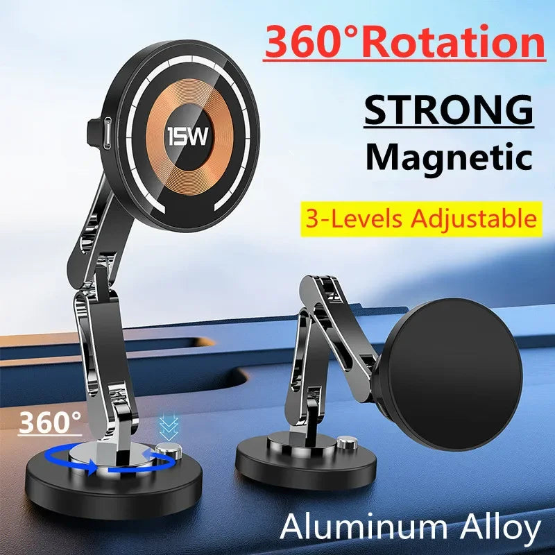 Magnetic car mount with wireless charging for iPhone 12–15