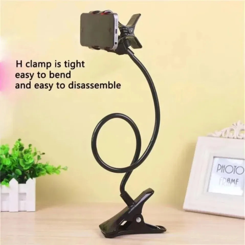 Adjustable long-arm baby monitor and phone holder for bed or cradle