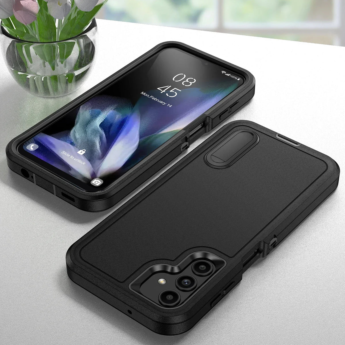 Anti-shock protective case with holder for Samsung Galaxy S and A series, black