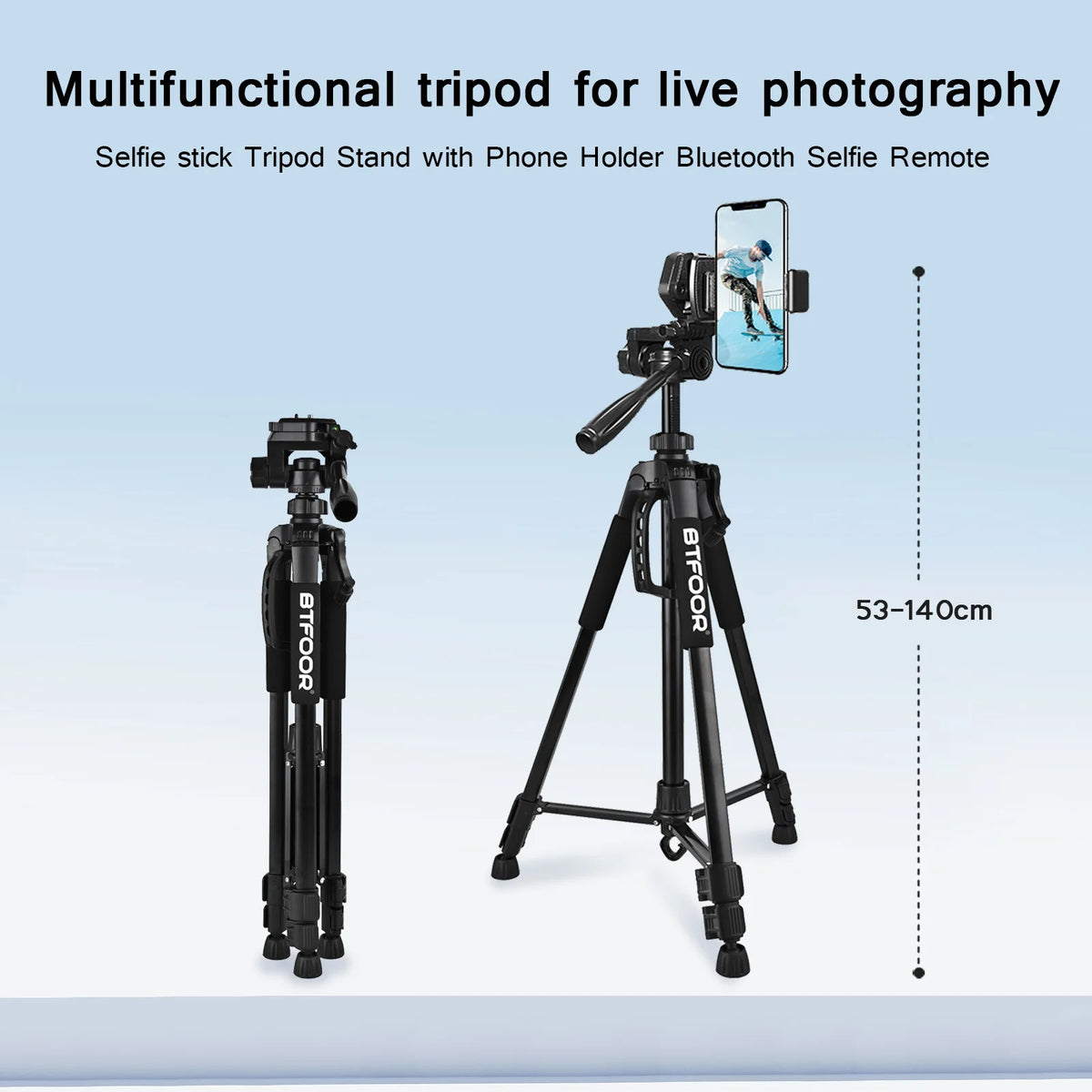 140 cm aluminum travel tripod, view 2