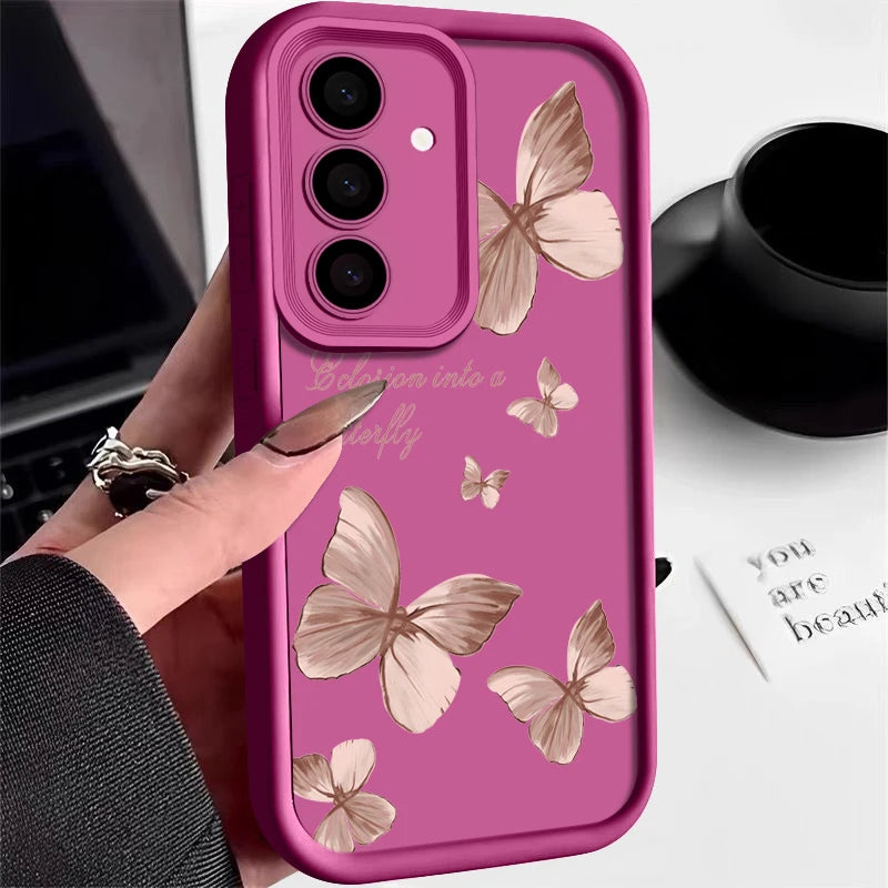 Gold butterfly soft TPU case, hot pink