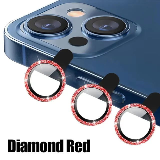 Diamond metal camera lens protector glass for iPhone, red