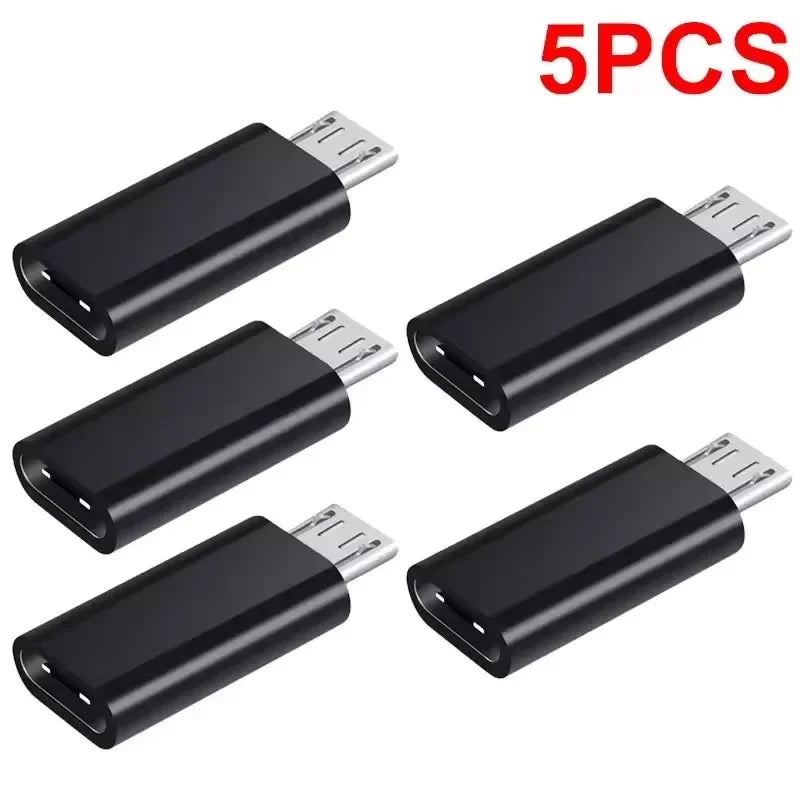 Micro USB female to USB-C male OTG adapter, 5Pcs black