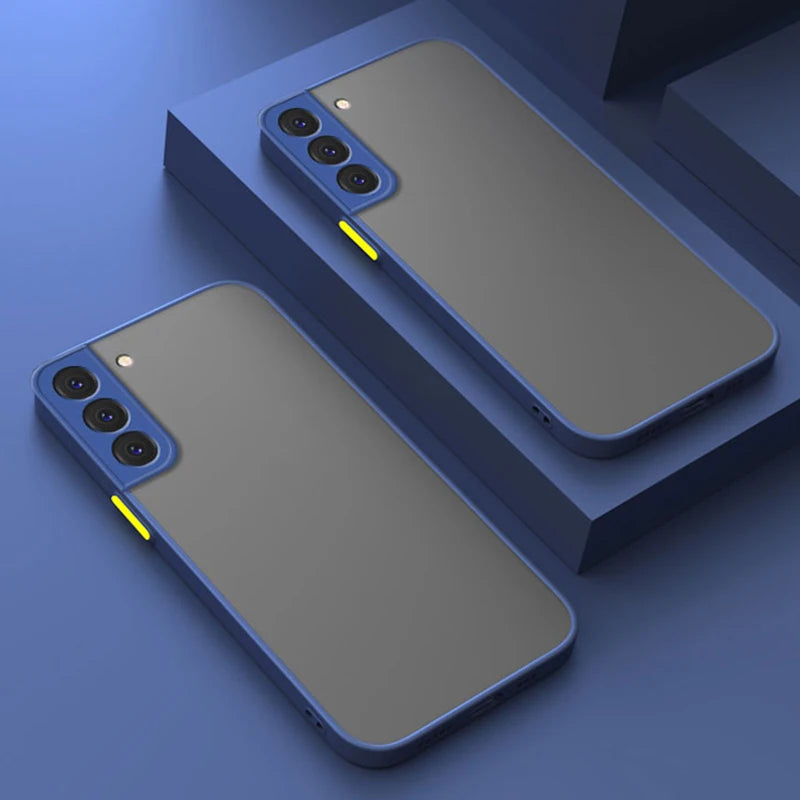 Shockproof matte armor case for Samsung Galaxy S20–S25, dark blue