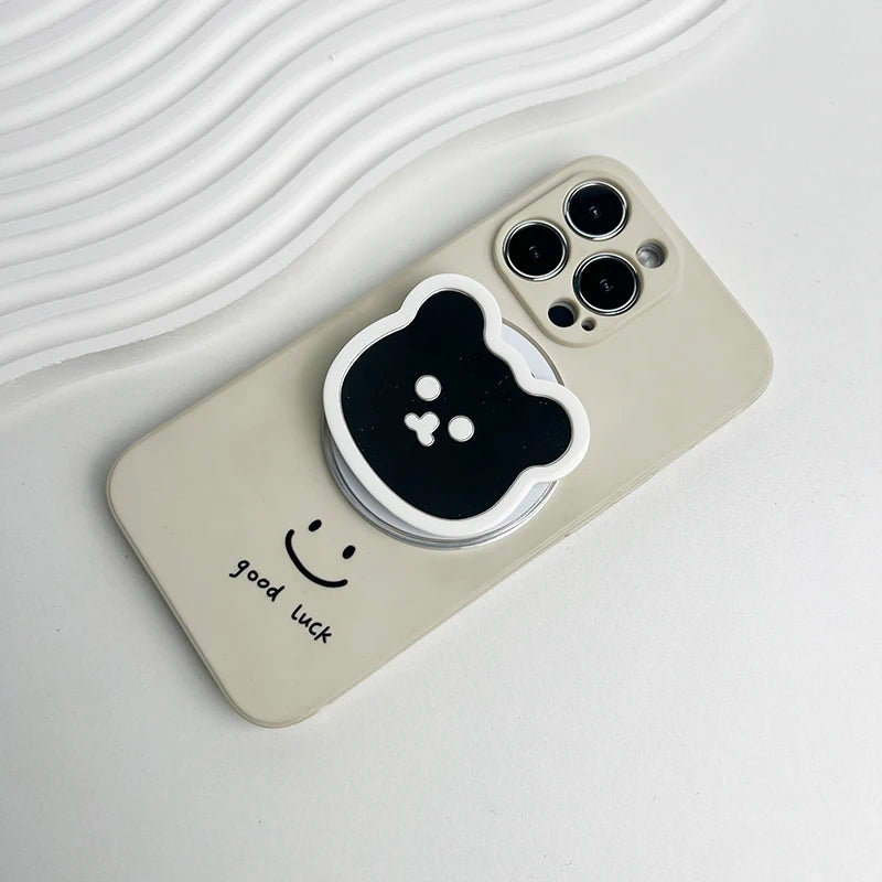 Cute bear mirror phone grip, white