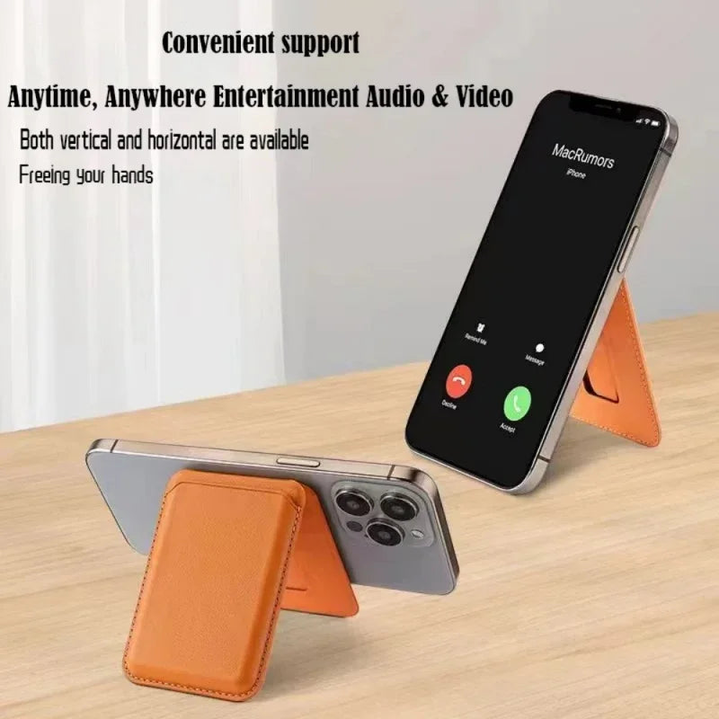 Strong magnetic leather wallet with hidden stand for iPhone 13–15, view 3