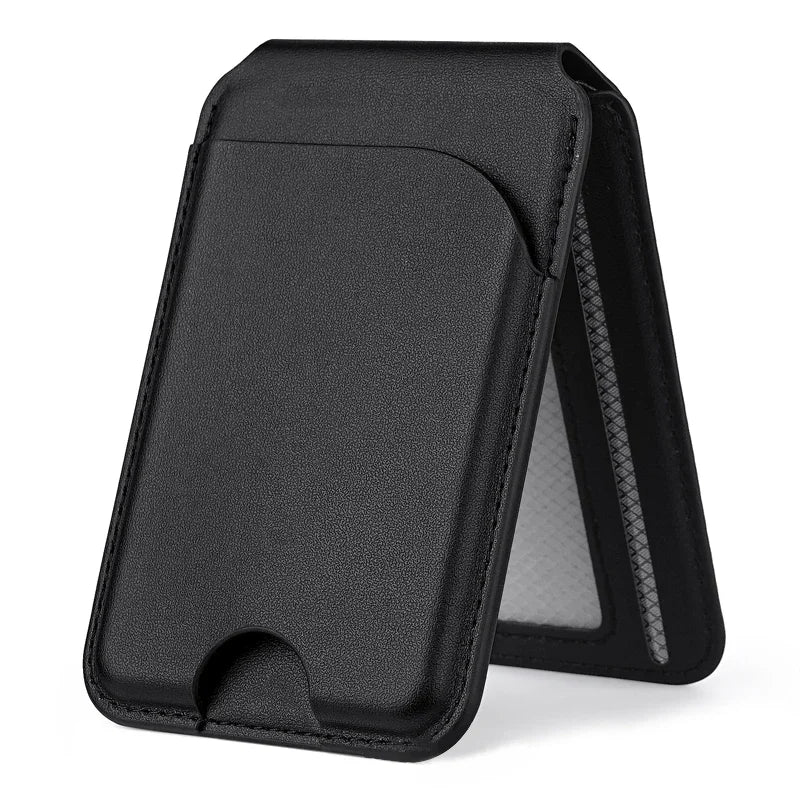 Magnetic leather wallet with stand, black