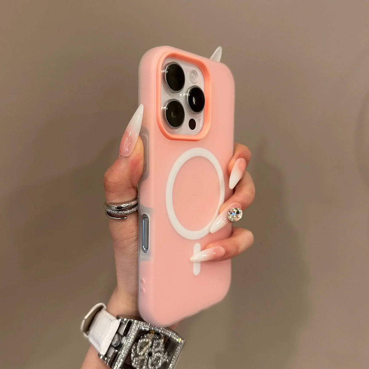 Candy color clear matte MagSafe case for iPhone 11–18, dark pink
