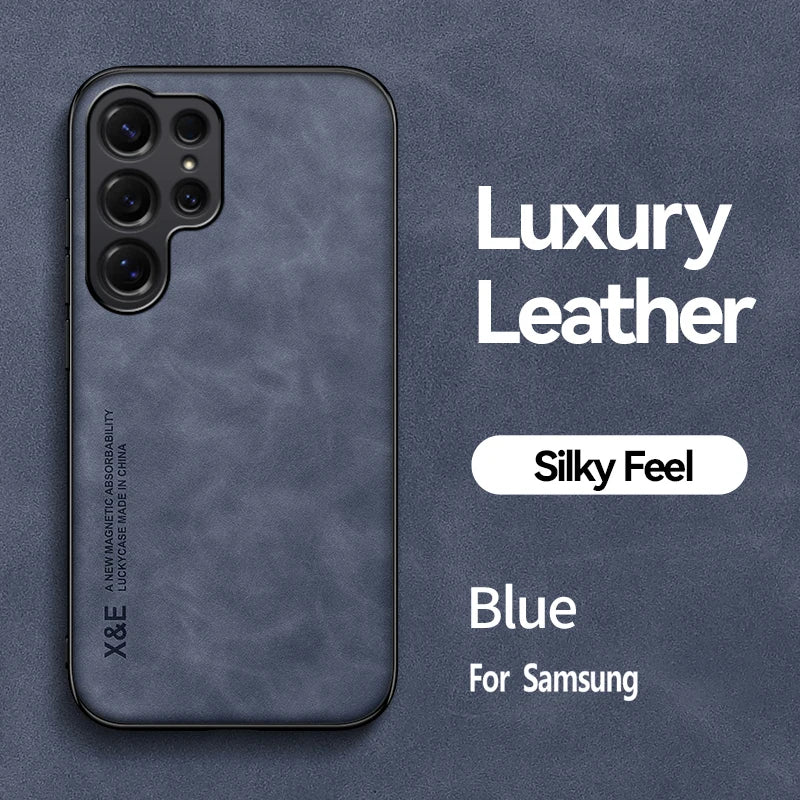 Ultra-thin PU leather case for Samsung Galaxy S22–S26, blue