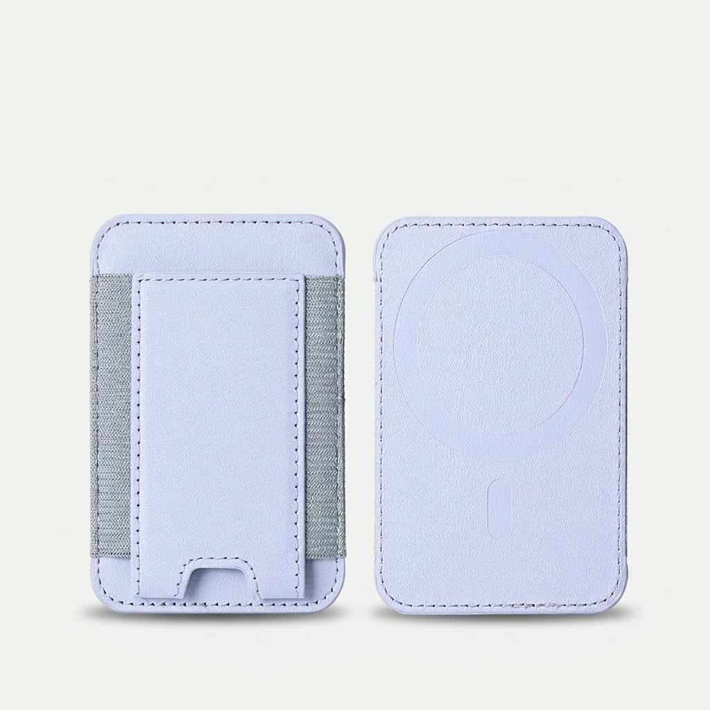 MagSafe leather card holder wallet with elastic pocket, lavender
