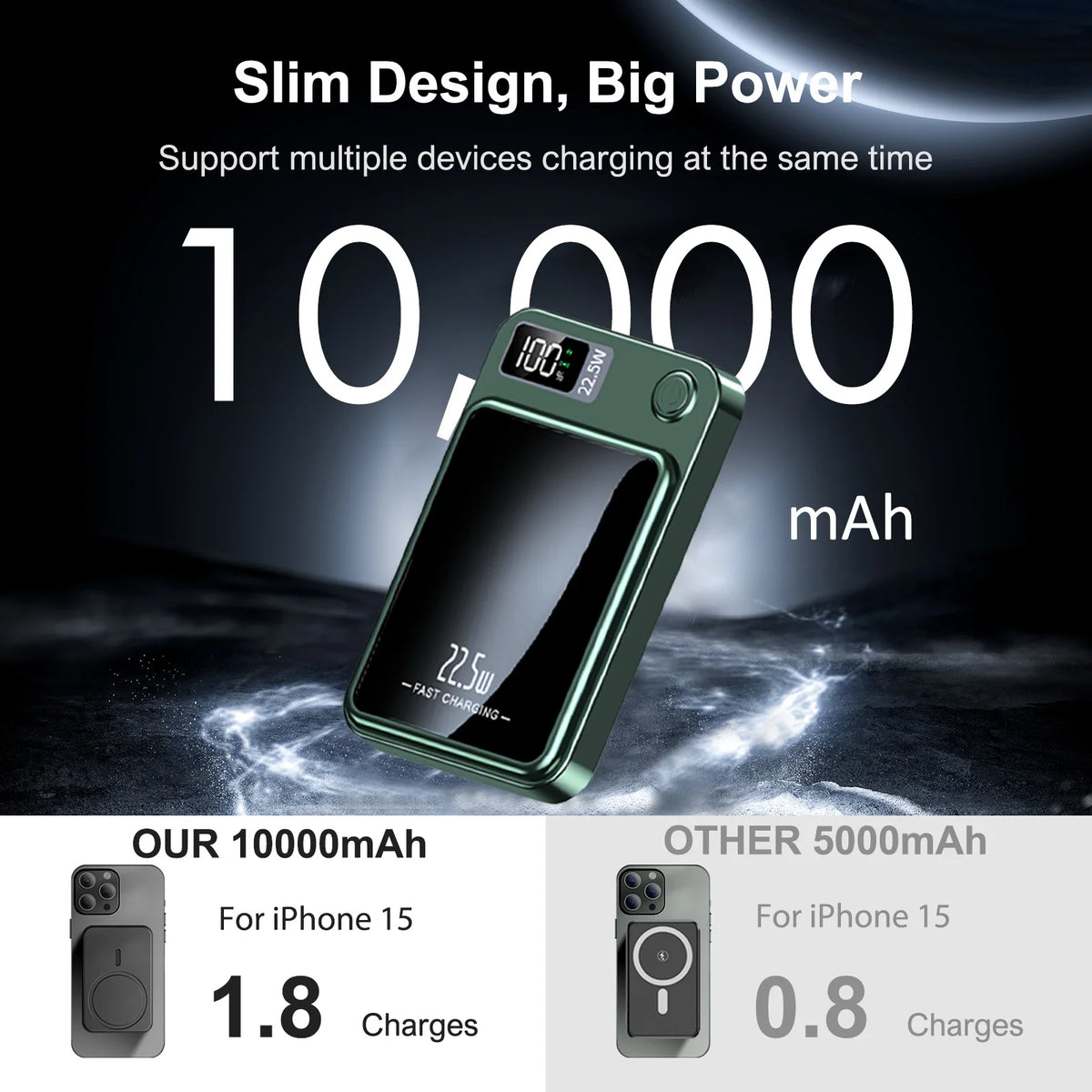 Magnetic wireless power bank, view 2
