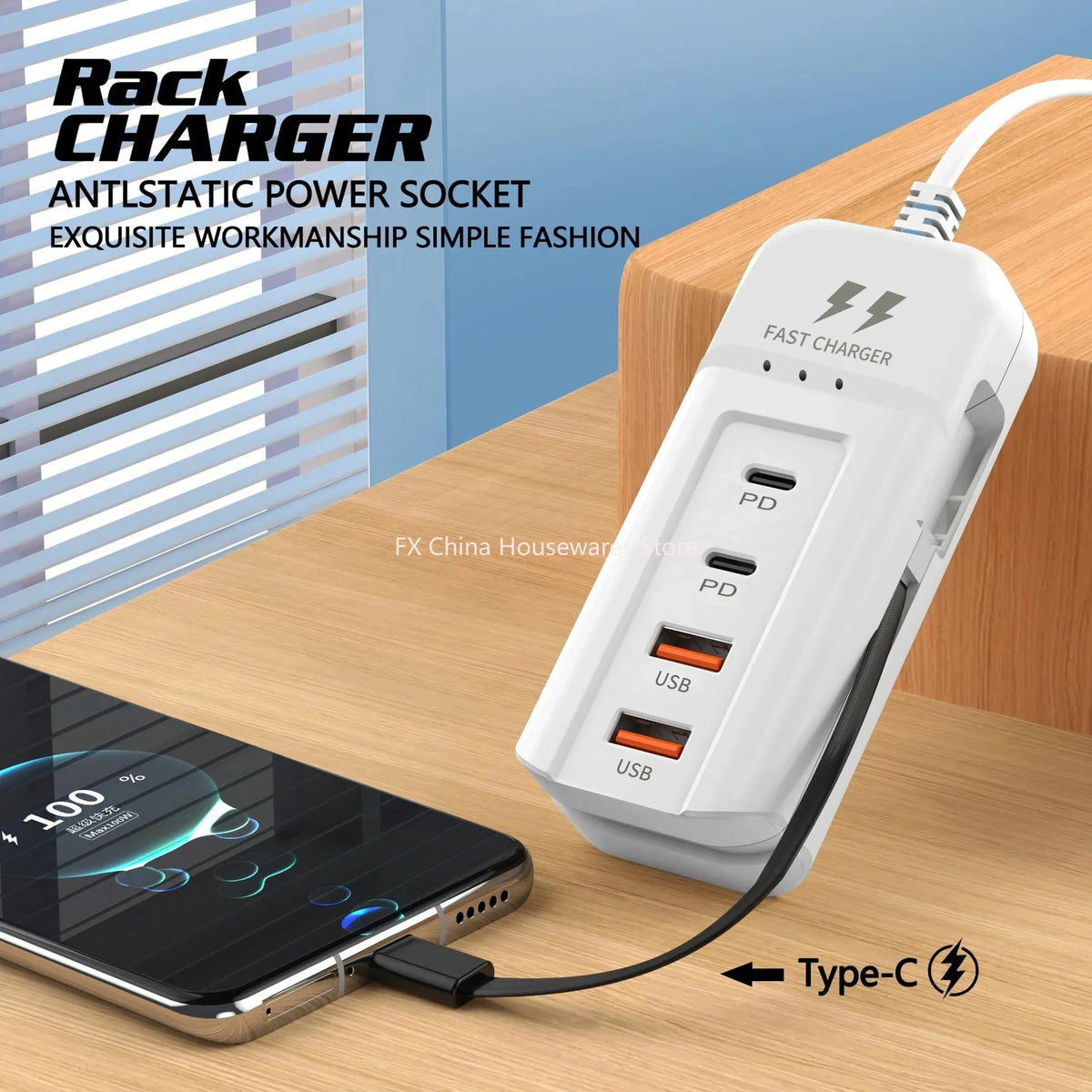 Multi-port USB-C PD fast wall charger, view 2