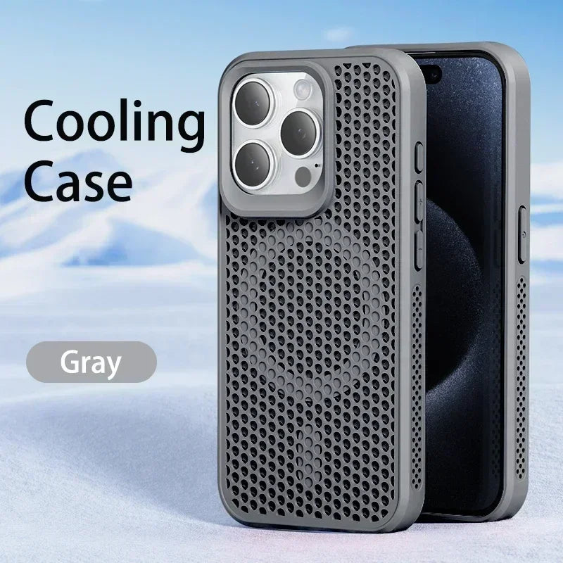 Cooling heat dissipation MagSafe case for iPhone 11–18, gray