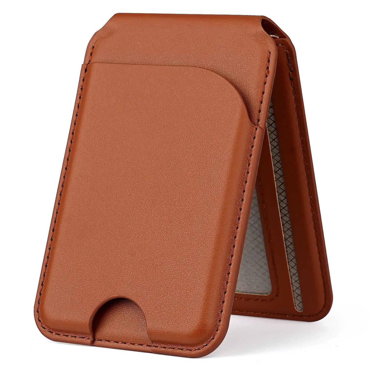 Magnetic leather wallet with stand, brown
